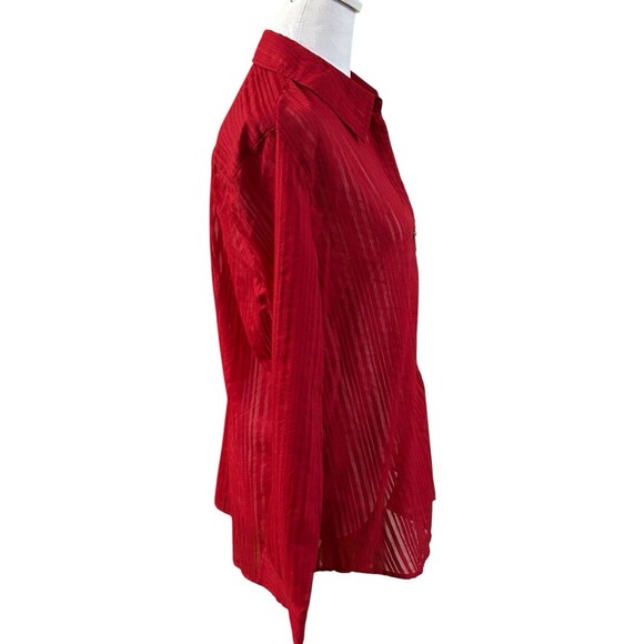 Additions By Chicos Red Striped Button Down Shirt Chicos Sz 2‎ (Sz 12) - Picture 3 of 5